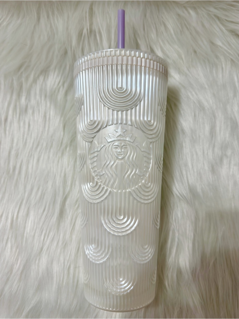 *NEW* Starbucks Pearl White Iridescent Textured Tumbler with Lavender Straw